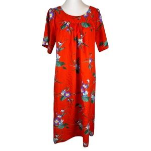 Vintage Made in Hawaii Muumuu Floral Hibiscus Print with Pockets - Medium